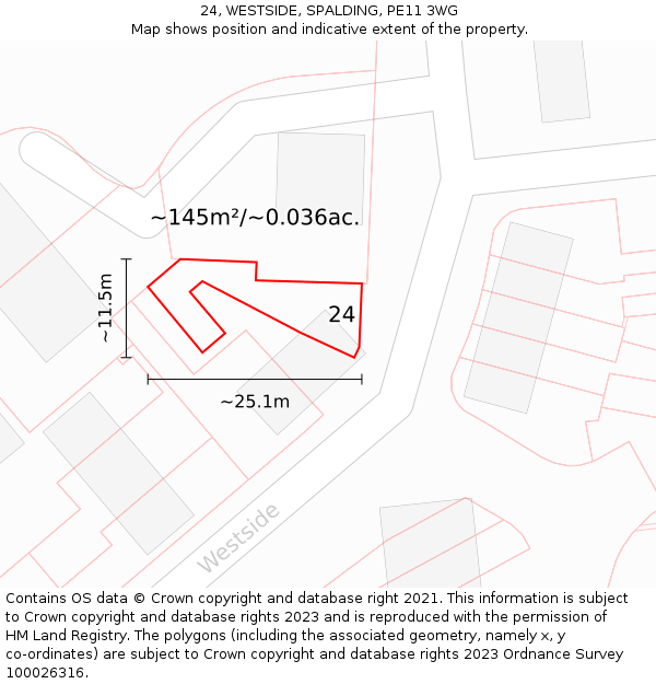 24, WESTSIDE, SPALDING, PE11 3WG: Plot and title map