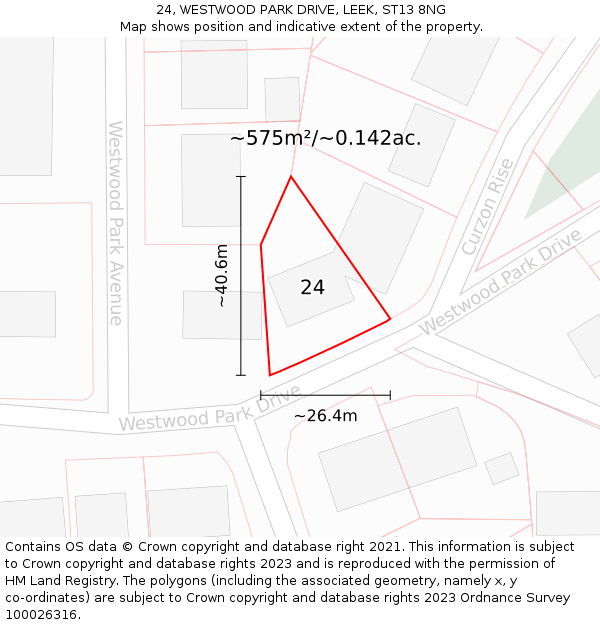 24, WESTWOOD PARK DRIVE, LEEK, ST13 8NG: Plot and title map