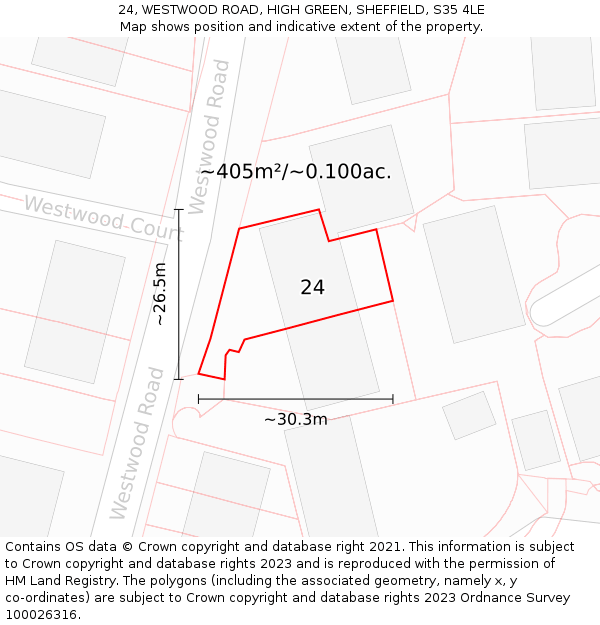 24, WESTWOOD ROAD, HIGH GREEN, SHEFFIELD, S35 4LE: Plot and title map