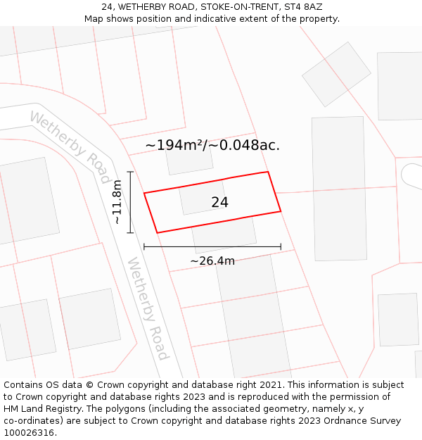 24, WETHERBY ROAD, STOKE-ON-TRENT, ST4 8AZ: Plot and title map