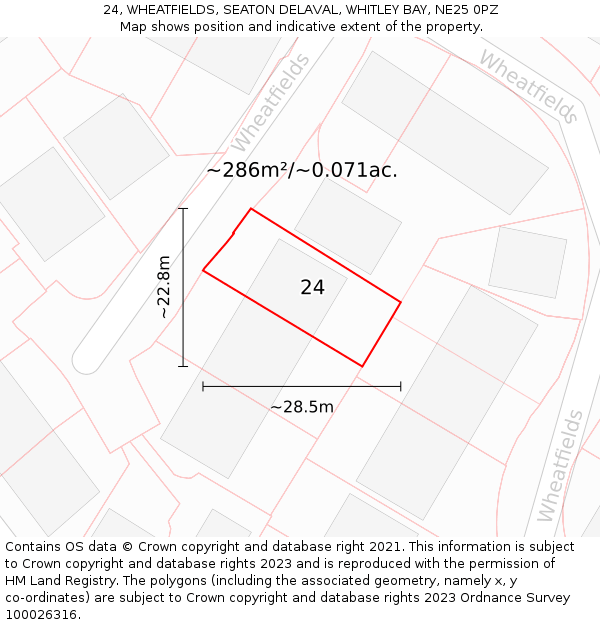 24, WHEATFIELDS, SEATON DELAVAL, WHITLEY BAY, NE25 0PZ: Plot and title map