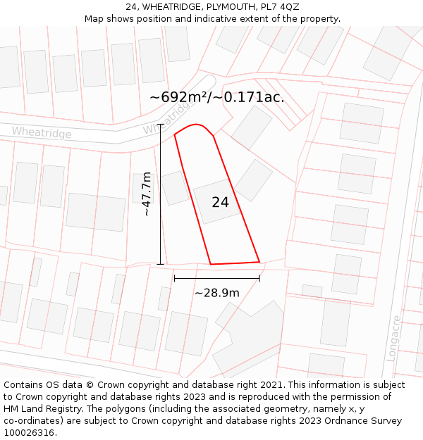 24, WHEATRIDGE, PLYMOUTH, PL7 4QZ: Plot and title map