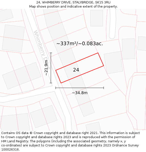 24, WHIMBERRY DRIVE, STALYBRIDGE, SK15 3RU: Plot and title map