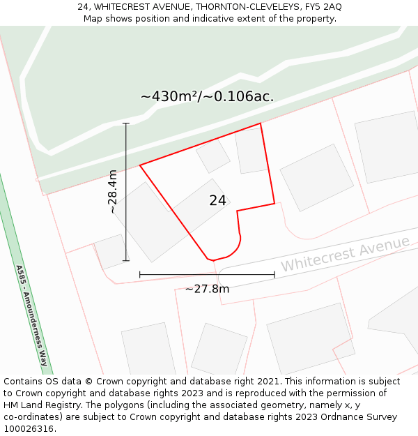 24, WHITECREST AVENUE, THORNTON-CLEVELEYS, FY5 2AQ: Plot and title map