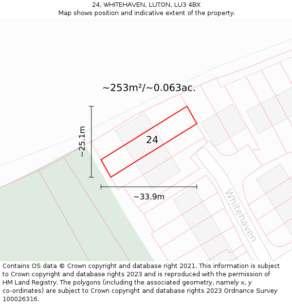 24, WHITEHAVEN, LUTON, LU3 4BX: Plot and title map