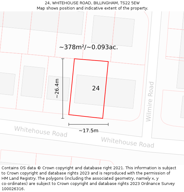 24, WHITEHOUSE ROAD, BILLINGHAM, TS22 5EW: Plot and title map
