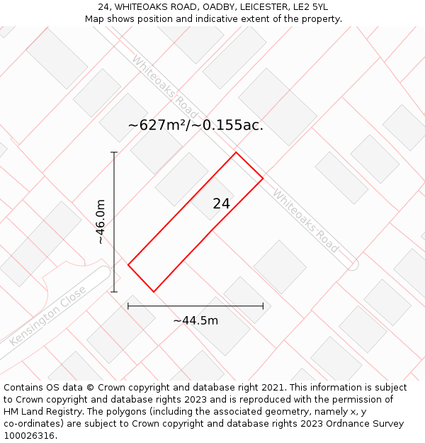 24, WHITEOAKS ROAD, OADBY, LEICESTER, LE2 5YL: Plot and title map