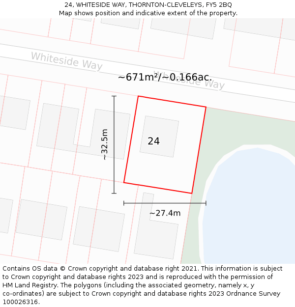 24, WHITESIDE WAY, THORNTON-CLEVELEYS, FY5 2BQ: Plot and title map