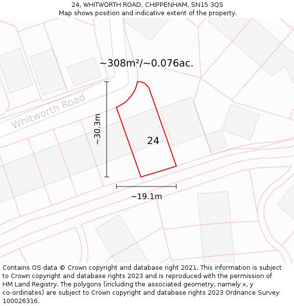 24, WHITWORTH ROAD, CHIPPENHAM, SN15 3QS: Plot and title map