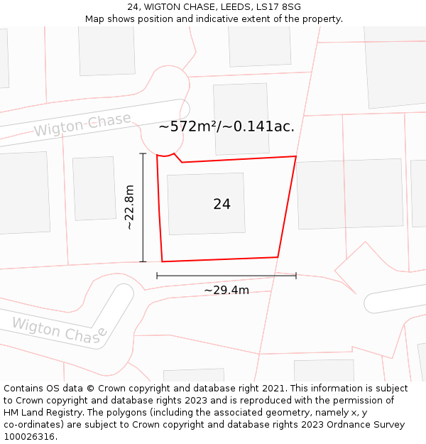 24, WIGTON CHASE, LEEDS, LS17 8SG: Plot and title map