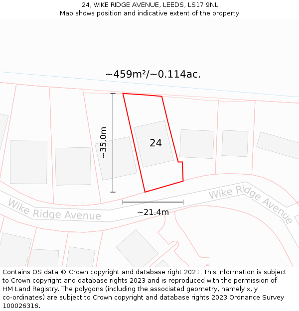 24, WIKE RIDGE AVENUE, LEEDS, LS17 9NL: Plot and title map