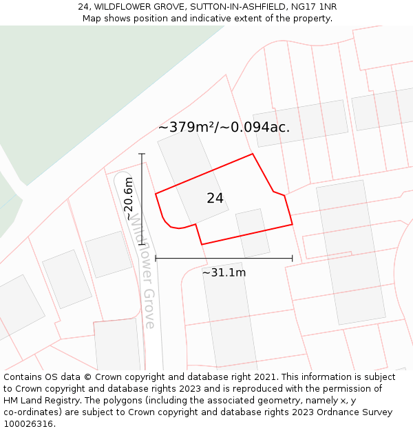 24, WILDFLOWER GROVE, SUTTON-IN-ASHFIELD, NG17 1NR: Plot and title map