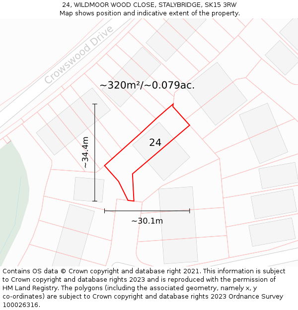 24, WILDMOOR WOOD CLOSE, STALYBRIDGE, SK15 3RW: Plot and title map
