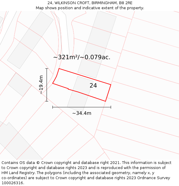 24, WILKINSON CROFT, BIRMINGHAM, B8 2RE: Plot and title map