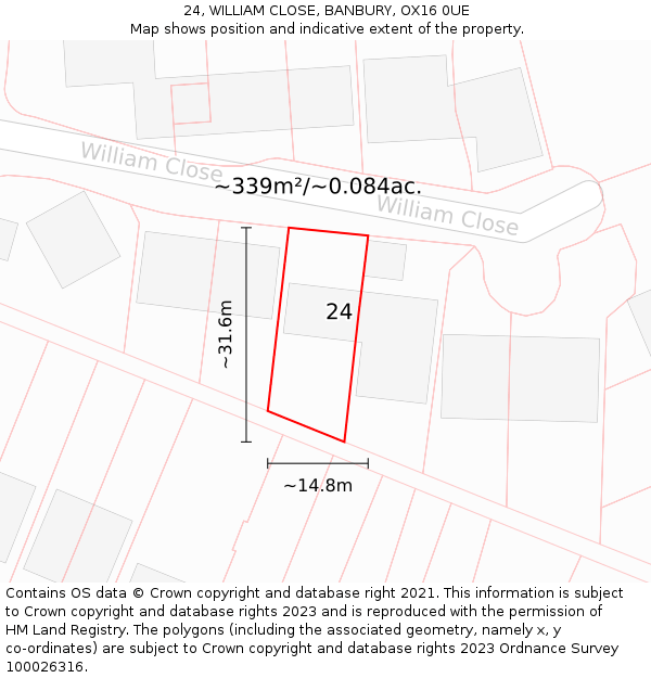 24, WILLIAM CLOSE, BANBURY, OX16 0UE: Plot and title map