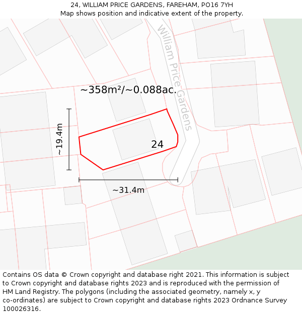 24, WILLIAM PRICE GARDENS, FAREHAM, PO16 7YH: Plot and title map