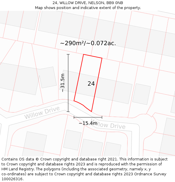 24, WILLOW DRIVE, NELSON, BB9 0NB: Plot and title map