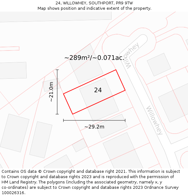 24, WILLOWHEY, SOUTHPORT, PR9 9TW: Plot and title map