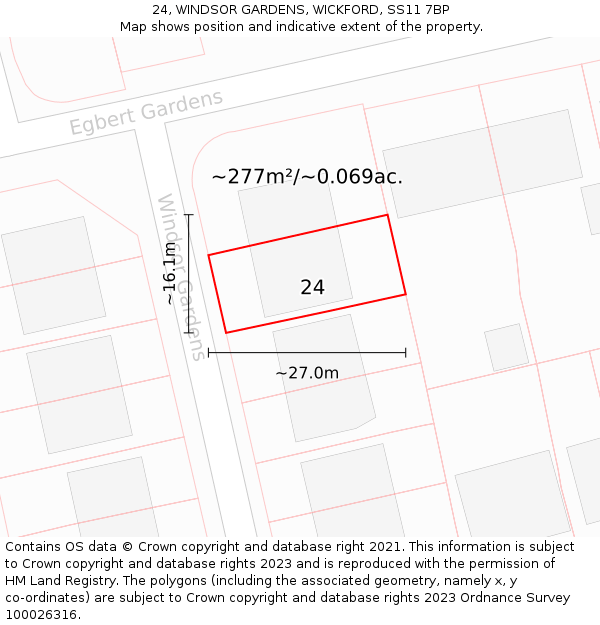 24, WINDSOR GARDENS, WICKFORD, SS11 7BP: Plot and title map