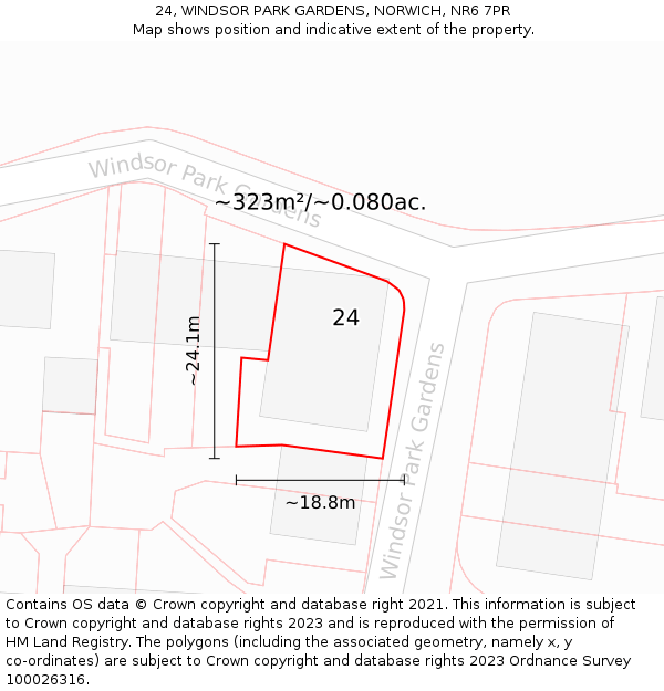 24, WINDSOR PARK GARDENS, NORWICH, NR6 7PR: Plot and title map