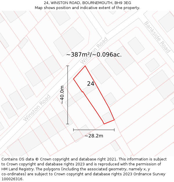 24, WINSTON ROAD, BOURNEMOUTH, BH9 3EG: Plot and title map