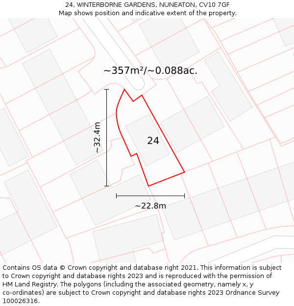 24, WINTERBORNE GARDENS, NUNEATON, CV10 7GF: Plot and title map