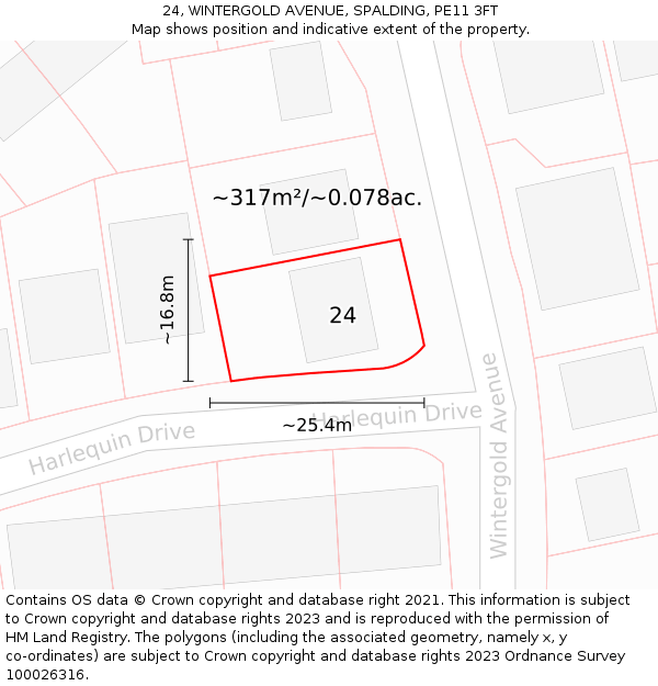 24, WINTERGOLD AVENUE, SPALDING, PE11 3FT: Plot and title map