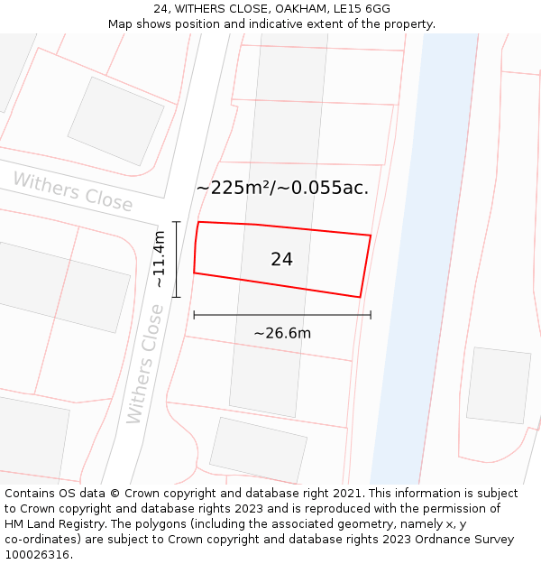 24, WITHERS CLOSE, OAKHAM, LE15 6GG: Plot and title map