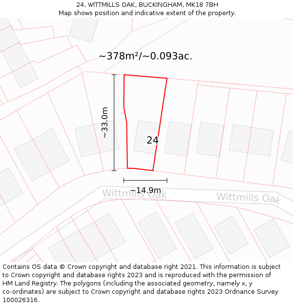 24, WITTMILLS OAK, BUCKINGHAM, MK18 7BH: Plot and title map