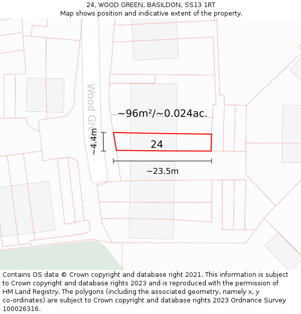 24, WOOD GREEN, BASILDON, SS13 1RT: Plot and title map