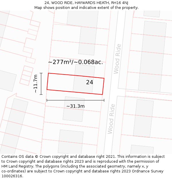 24, WOOD RIDE, HAYWARDS HEATH, RH16 4NJ: Plot and title map