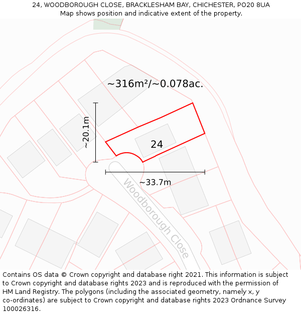 24, WOODBOROUGH CLOSE, BRACKLESHAM BAY, CHICHESTER, PO20 8UA: Plot and title map