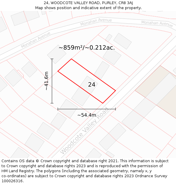 24, WOODCOTE VALLEY ROAD, PURLEY, CR8 3AJ: Plot and title map