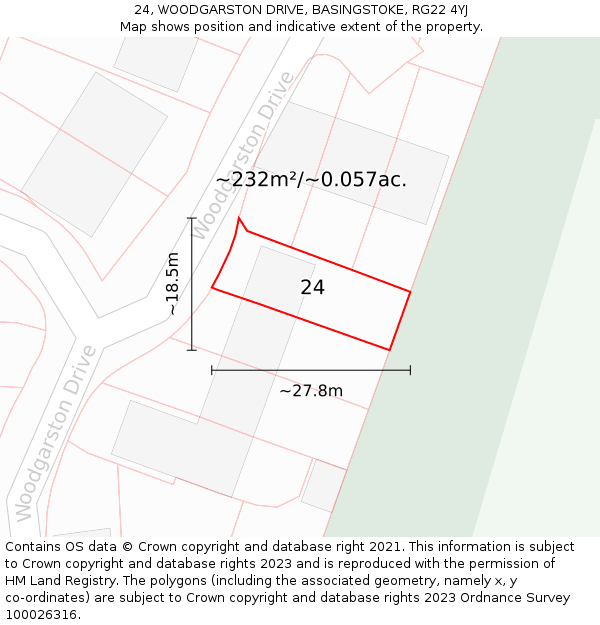 24, WOODGARSTON DRIVE, BASINGSTOKE, RG22 4YJ: Plot and title map