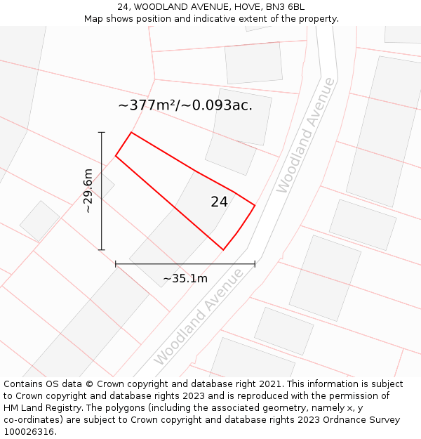 24, WOODLAND AVENUE, HOVE, BN3 6BL: Plot and title map