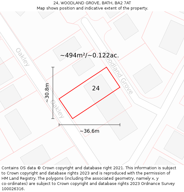 24, WOODLAND GROVE, BATH, BA2 7AT: Plot and title map