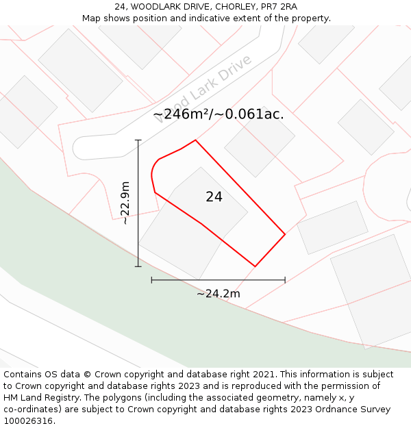 24, WOODLARK DRIVE, CHORLEY, PR7 2RA: Plot and title map