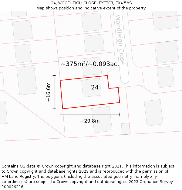 24, WOODLEIGH CLOSE, EXETER, EX4 5AS: Plot and title map