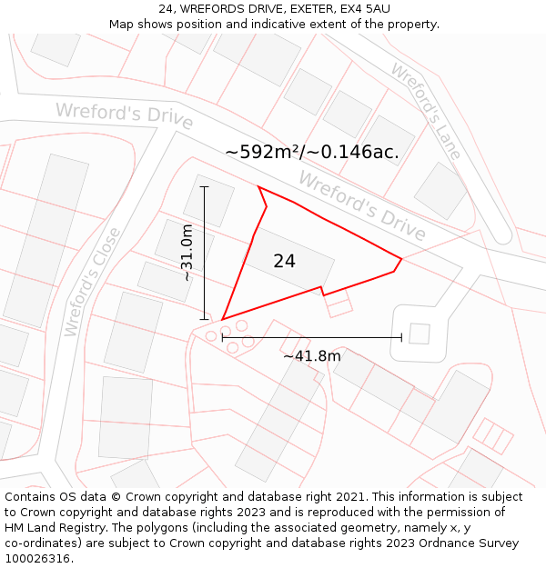 24, WREFORDS DRIVE, EXETER, EX4 5AU: Plot and title map