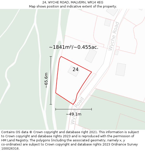 24, WYCHE ROAD, MALVERN, WR14 4EG: Plot and title map