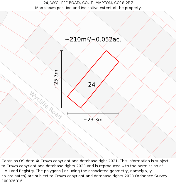 24, WYCLIFFE ROAD, SOUTHAMPTON, SO18 2BZ: Plot and title map