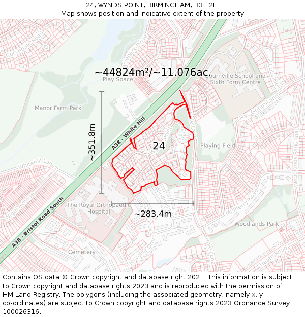 24, WYNDS POINT, BIRMINGHAM, B31 2EF: Plot and title map