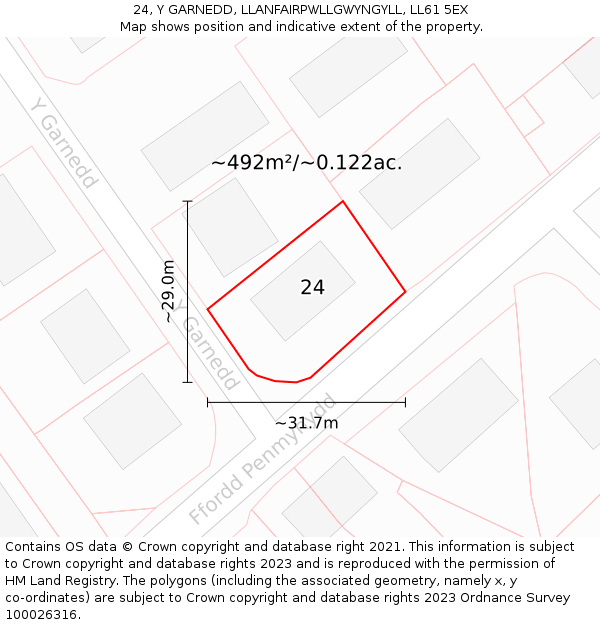 24, Y GARNEDD, LLANFAIRPWLLGWYNGYLL, LL61 5EX: Plot and title map