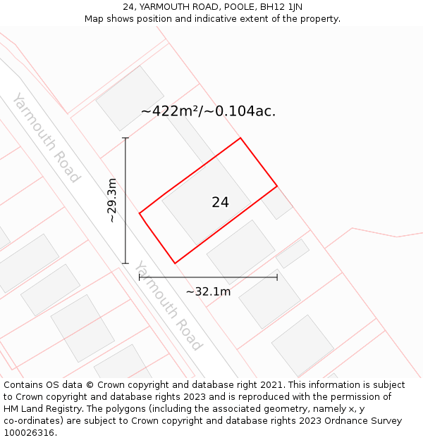 24, YARMOUTH ROAD, POOLE, BH12 1JN: Plot and title map
