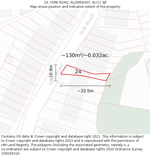 24, YORK ROAD, ALDERSHOT, GU11 3JP: Plot and title map