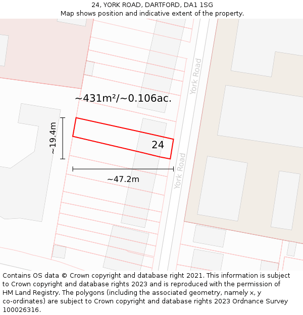 24, YORK ROAD, DARTFORD, DA1 1SG: Plot and title map