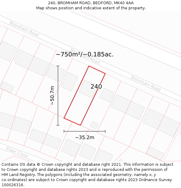 240, BROMHAM ROAD, BEDFORD, MK40 4AA: Plot and title map