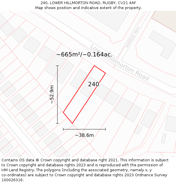 240, LOWER HILLMORTON ROAD, RUGBY, CV21 4AF: Plot and title map