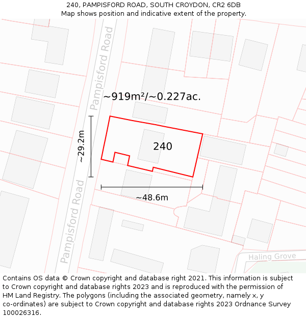 240, PAMPISFORD ROAD, SOUTH CROYDON, CR2 6DB: Plot and title map