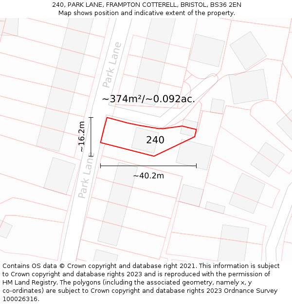 240, PARK LANE, FRAMPTON COTTERELL, BRISTOL, BS36 2EN: Plot and title map